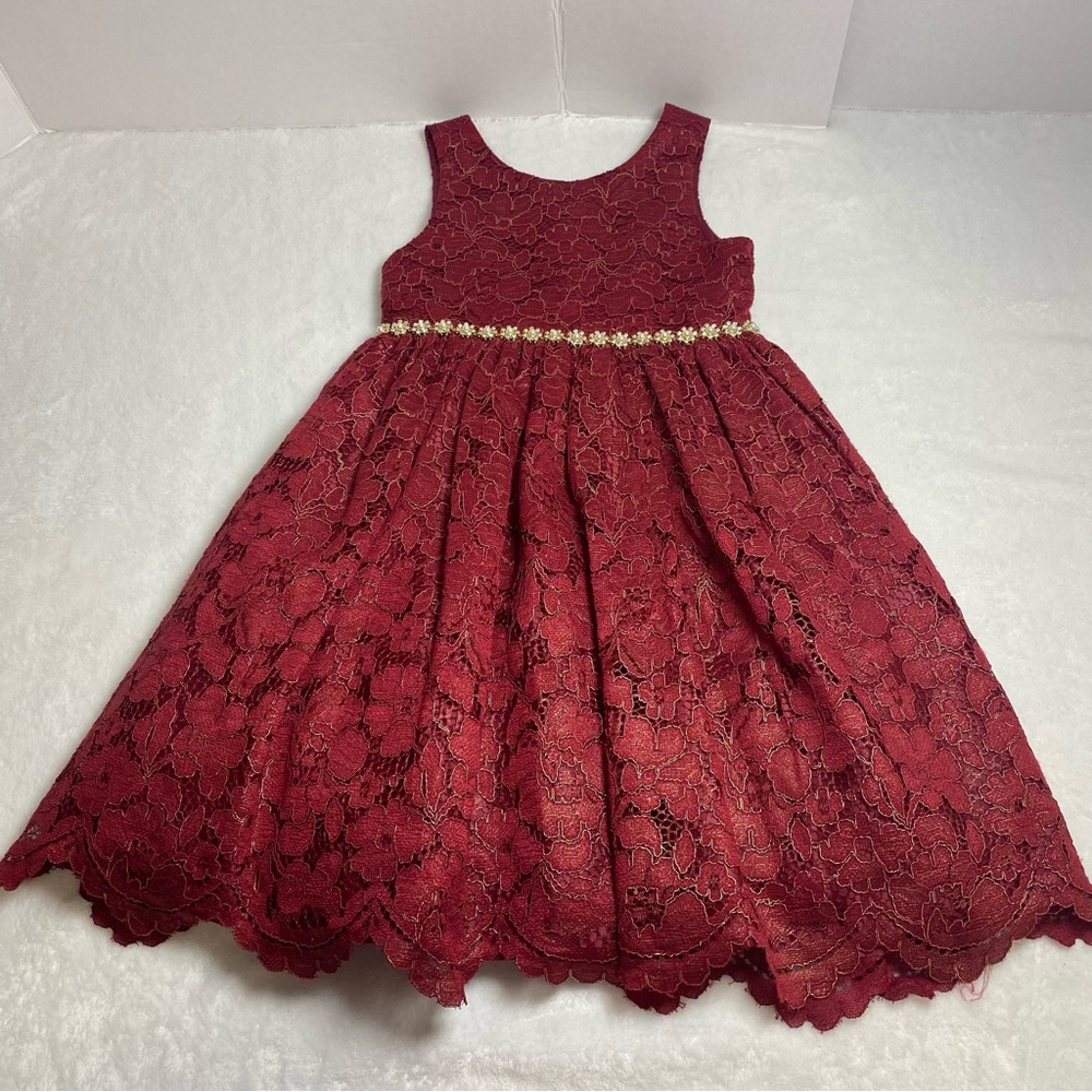 Couture Princess Elegant Burgundy Lace Kids Dress Size 6/7